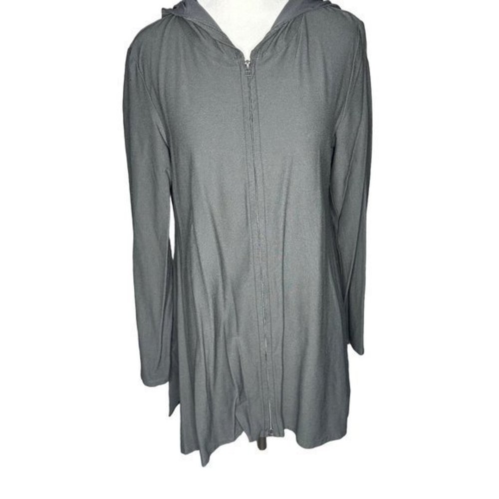 Eileen Fisher Gray Lightweight Longline Hooded Zipper Spring Jacket Size‎ Small
